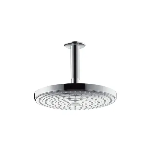 Kopfbrause in runder Form mit Deckenanschluss, verchromt, gleichmäßig angeordneten Düsen. Produkt von Hansgrohe.